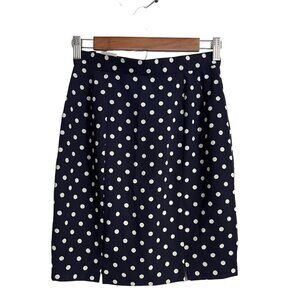 Vintage Womens Blue White Polka Dot Knee Length Front Slit Pencil Skirt Size XS